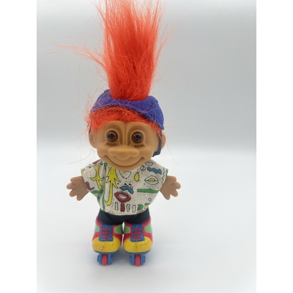Russ Troll Roller Blade inline skater w/ orange Hair 5" Tall